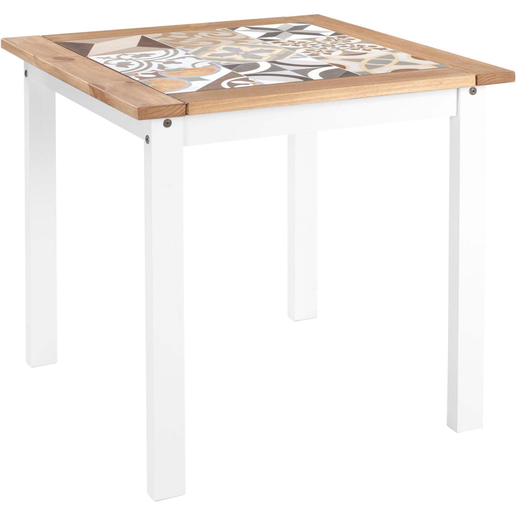 Salvador 1+2 Tile Top Dining Set - White/Distressed Waxed Pine