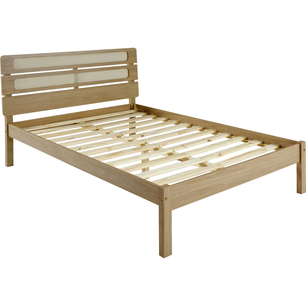 Santana 4'6" Bed - Light Oak/Rattan Effect