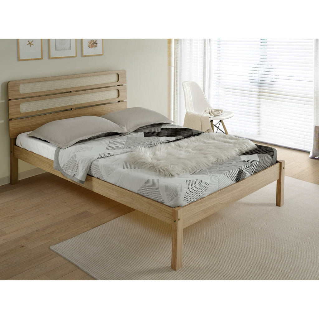 Santana 4'6" Bed - Light Oak/Rattan Effect