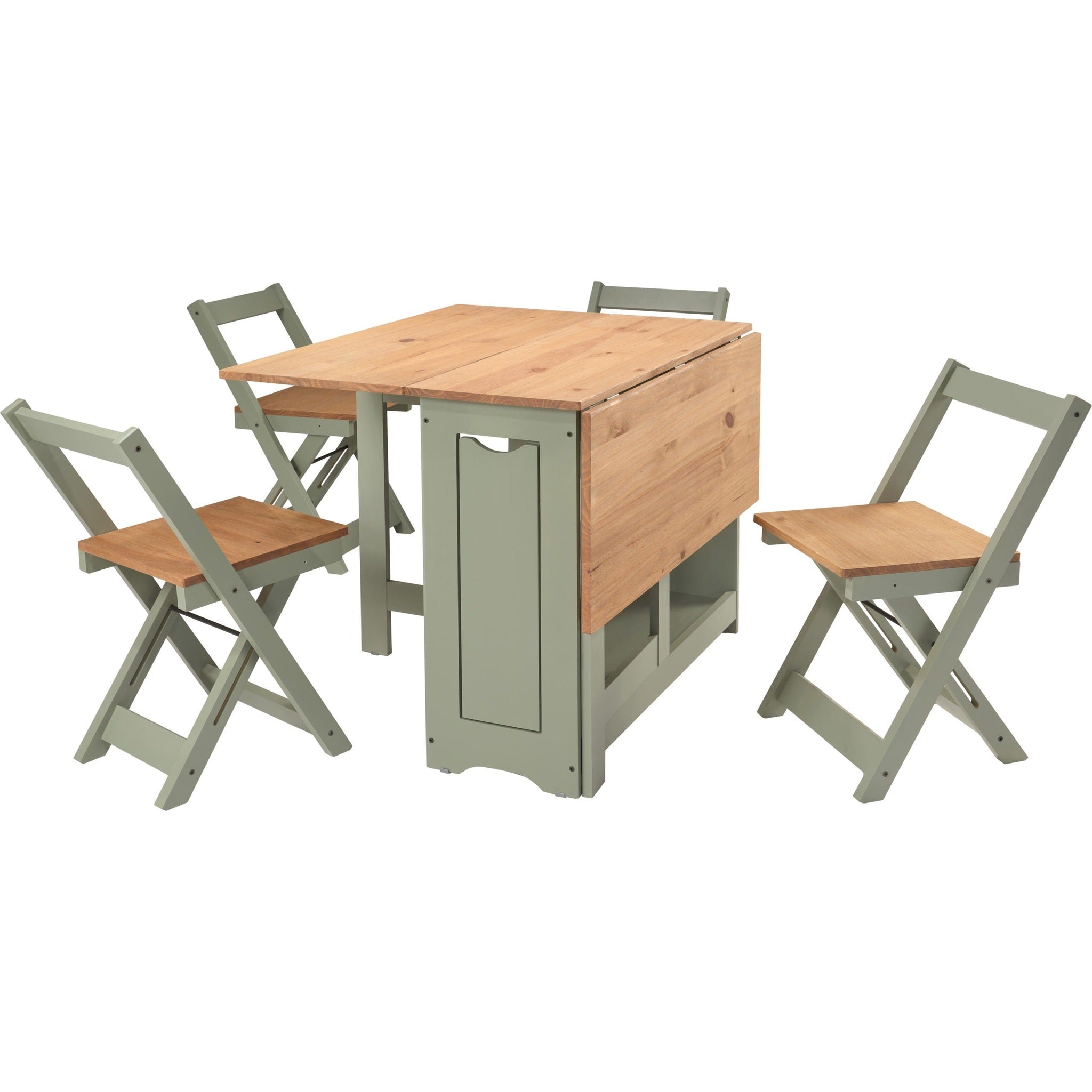Santos Butterfly Dining Set X4 Chairs - Green/Distressed Waxed Pine