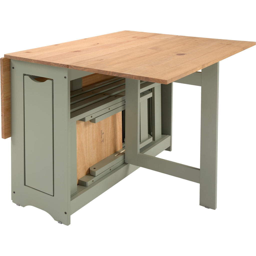 Santos Butterfly Dining Set X4 Chairs - Green/Distressed Waxed Pine