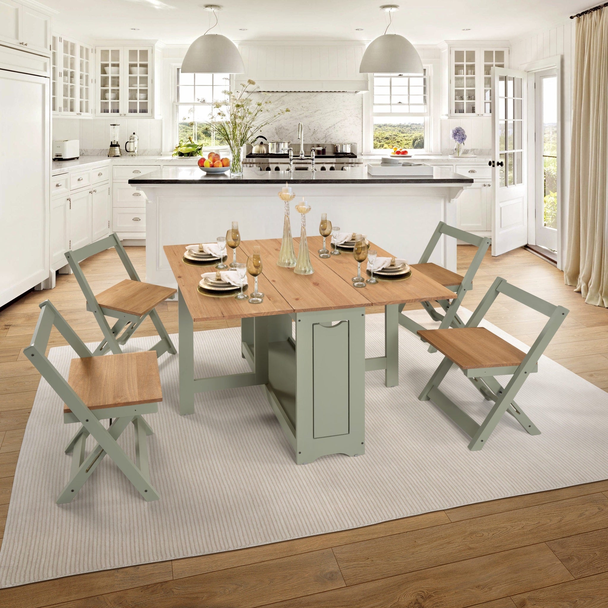 Santos Butterfly Dining Set X4 Chairs - Green/Distressed Waxed Pine