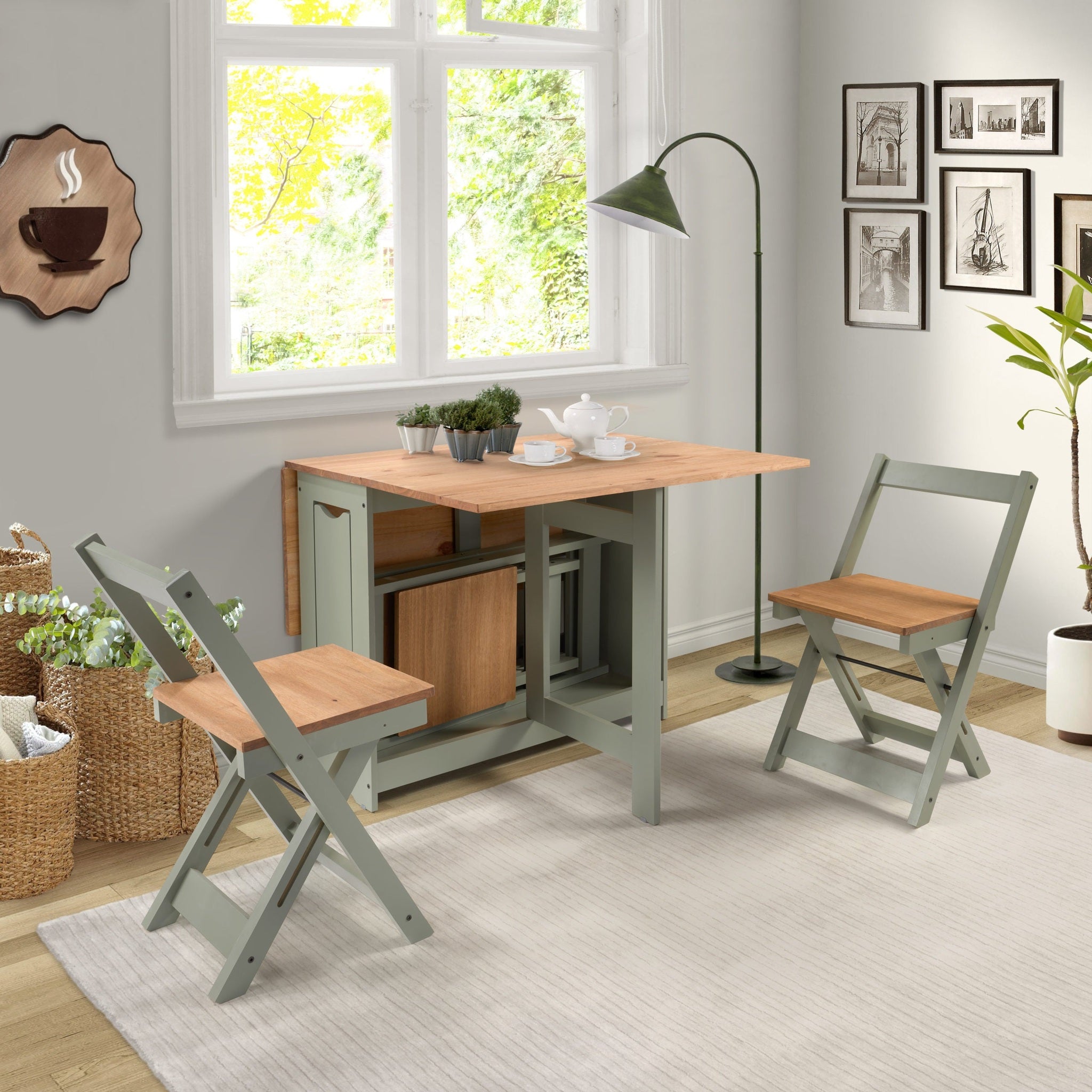 Santos Butterfly Dining Set X4 Chairs - Green/Distressed Waxed Pine