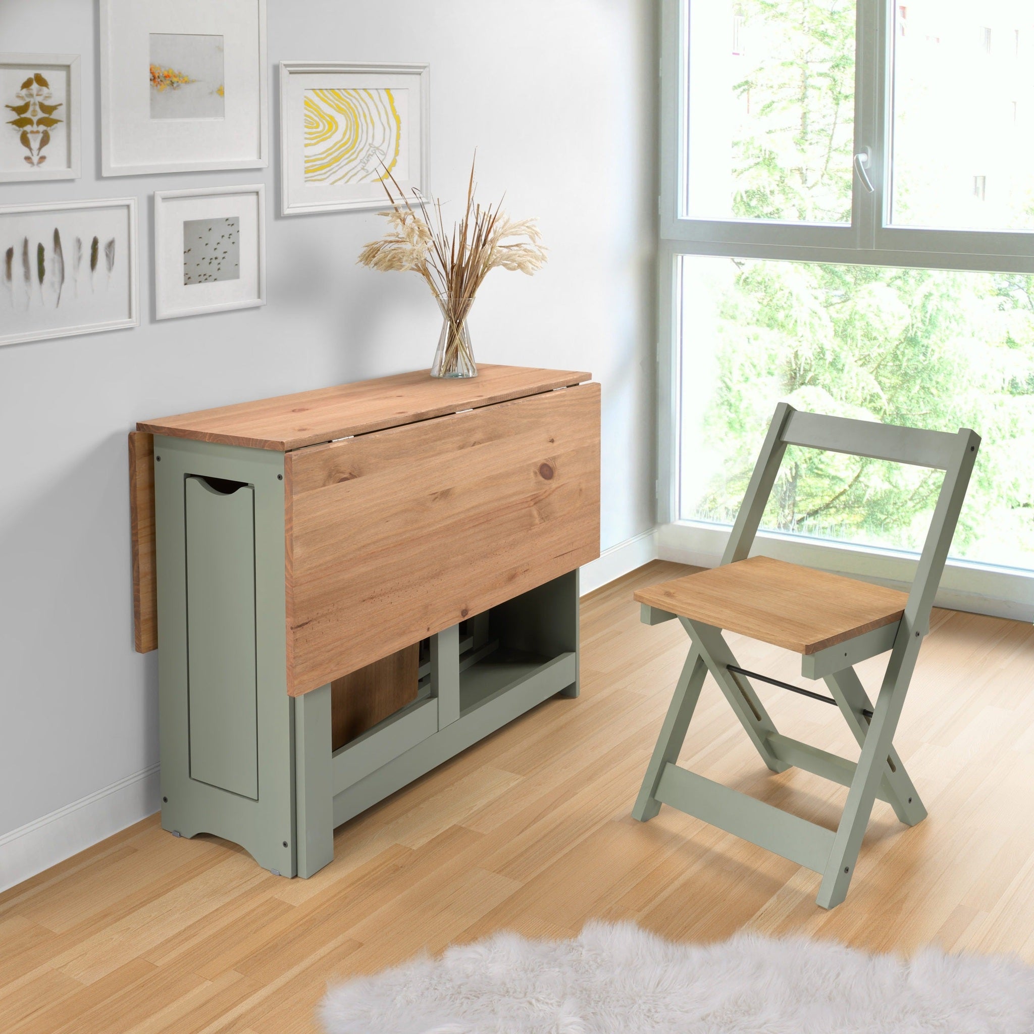 Santos Butterfly Dining Set X4 Chairs - Green/Distressed Waxed Pine