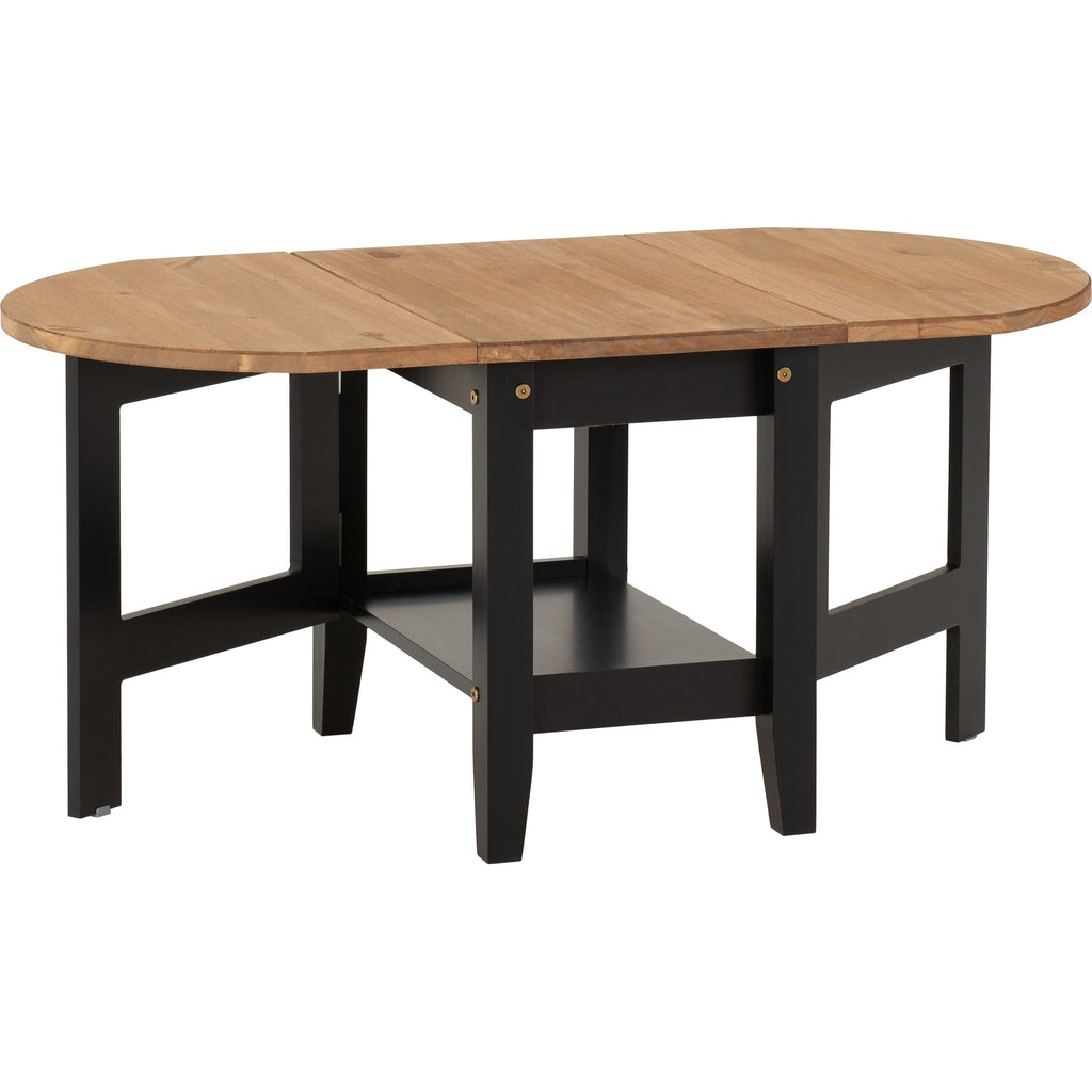 Santos Drop Leaf Coffee Table - Black/Distressed Waxed Pine