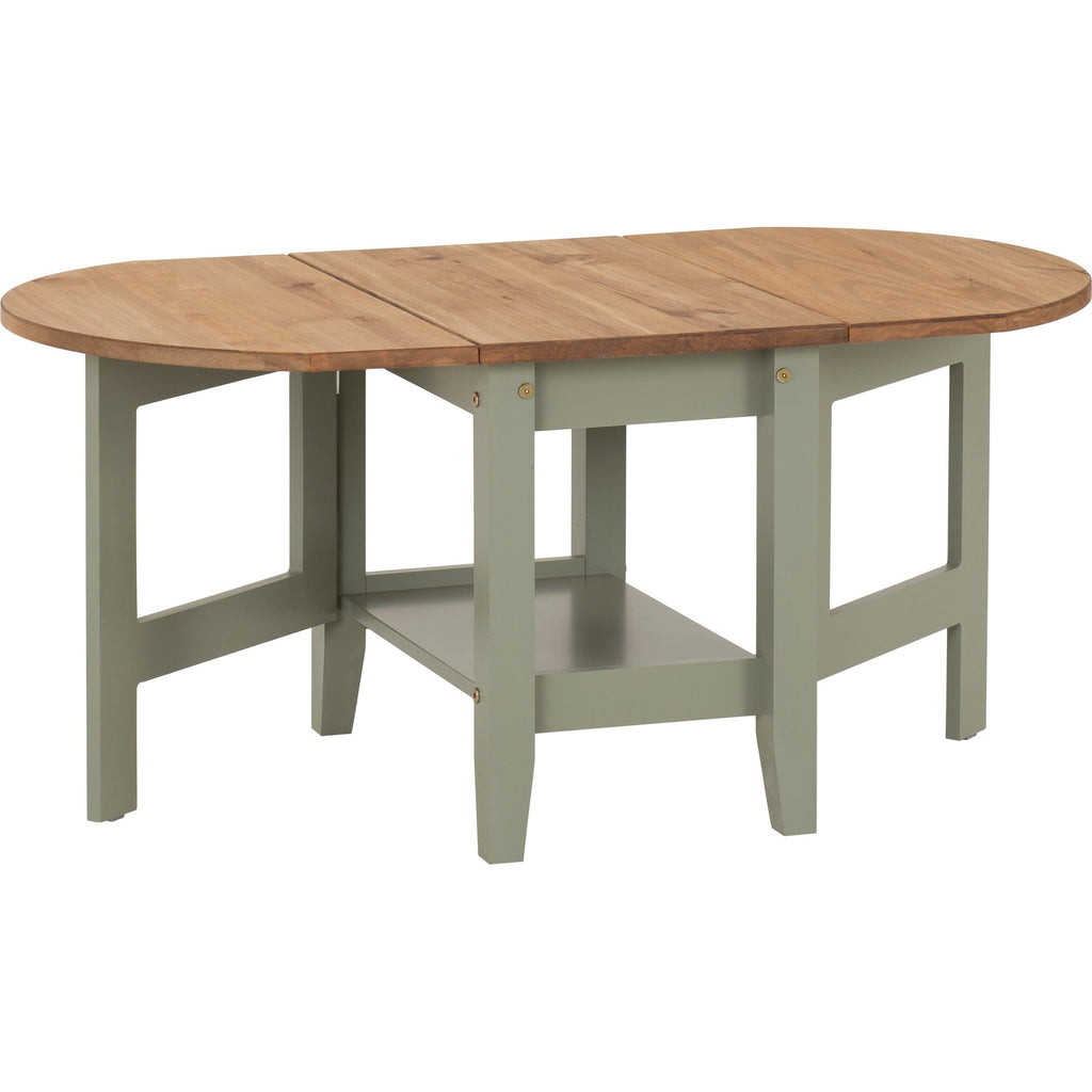 Santos Drop Leaf Coffee Table - Green/Distressed Waxed Pine