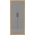 Seville 2 Door 1 Drawer Wardrobe - Grey Gloss/Light Oak Effect Veneer