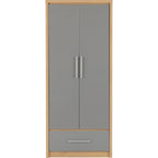 Seville 2 Door 1 Drawer Wardrobe - Grey Gloss/Light Oak Effect Veneer