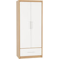 Seville 2 Door 1 Drawer Wardrobe - White Gloss/Light Oak Effect Veneer