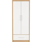 Seville 2 Door 1 Drawer Wardrobe - White Gloss/Light Oak Effect Veneer