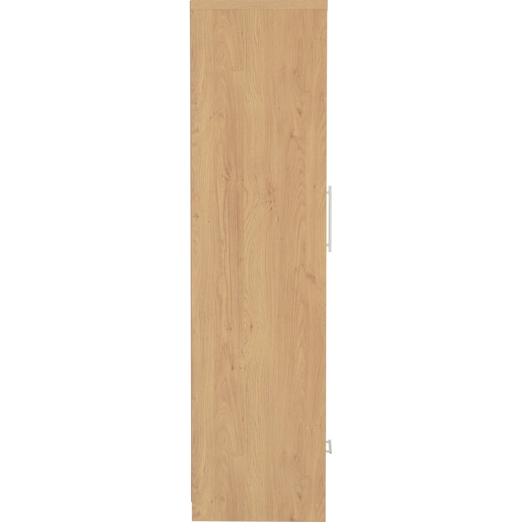 Seville 2 Door 1 Drawer Wardrobe - White Gloss/Light Oak Effect Veneer