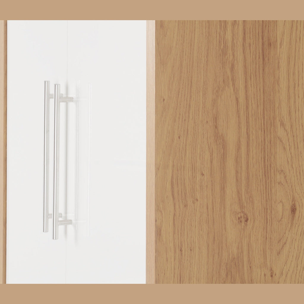 Seville 2 Door 1 Drawer Wardrobe - White Gloss/Light Oak Effect Veneer