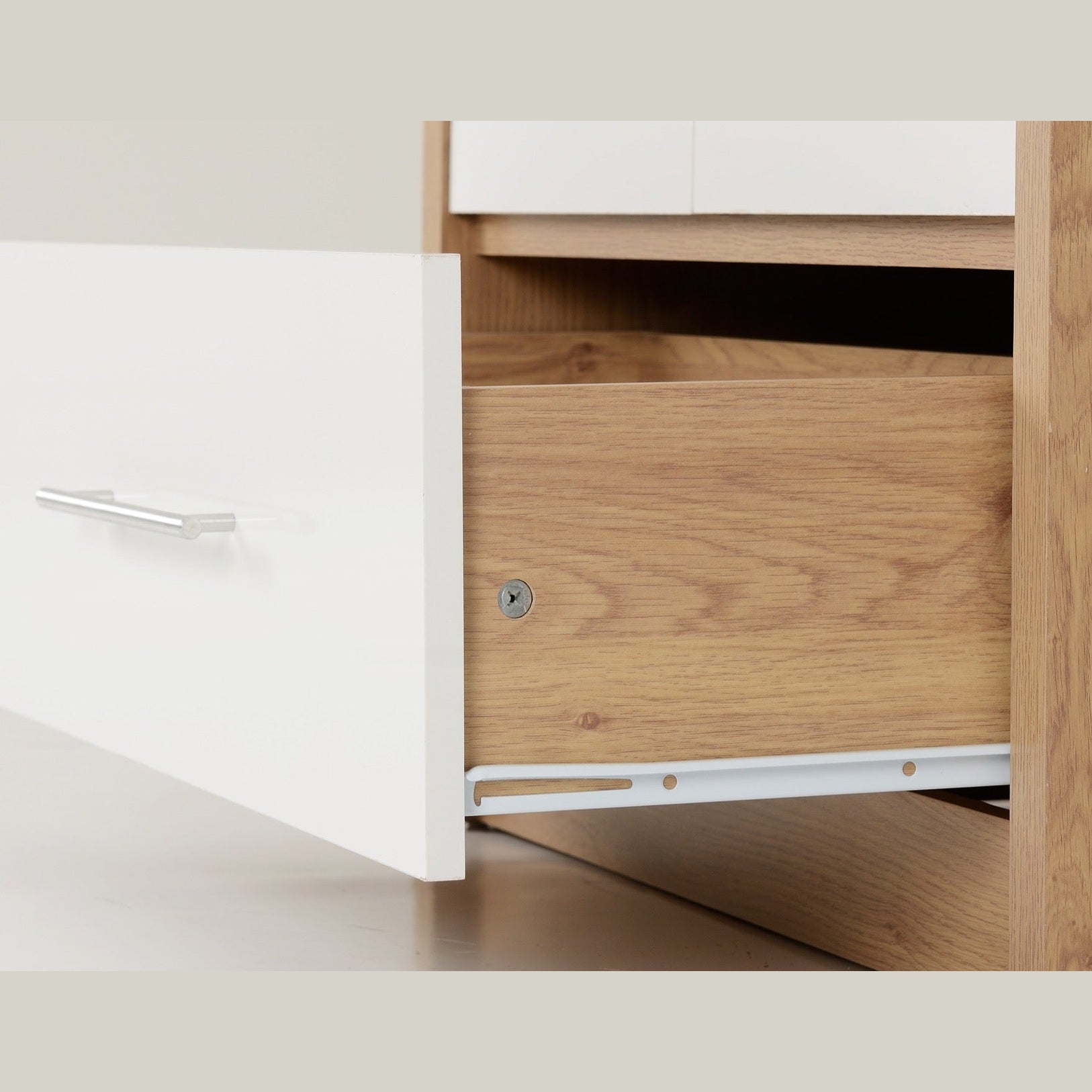 Seville 2 Door 1 Drawer Wardrobe - White Gloss/Light Oak Effect Veneer