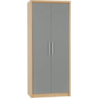 Seville 2 Door Wardrobe - Grey Gloss/Light Oak Effect Veneer
