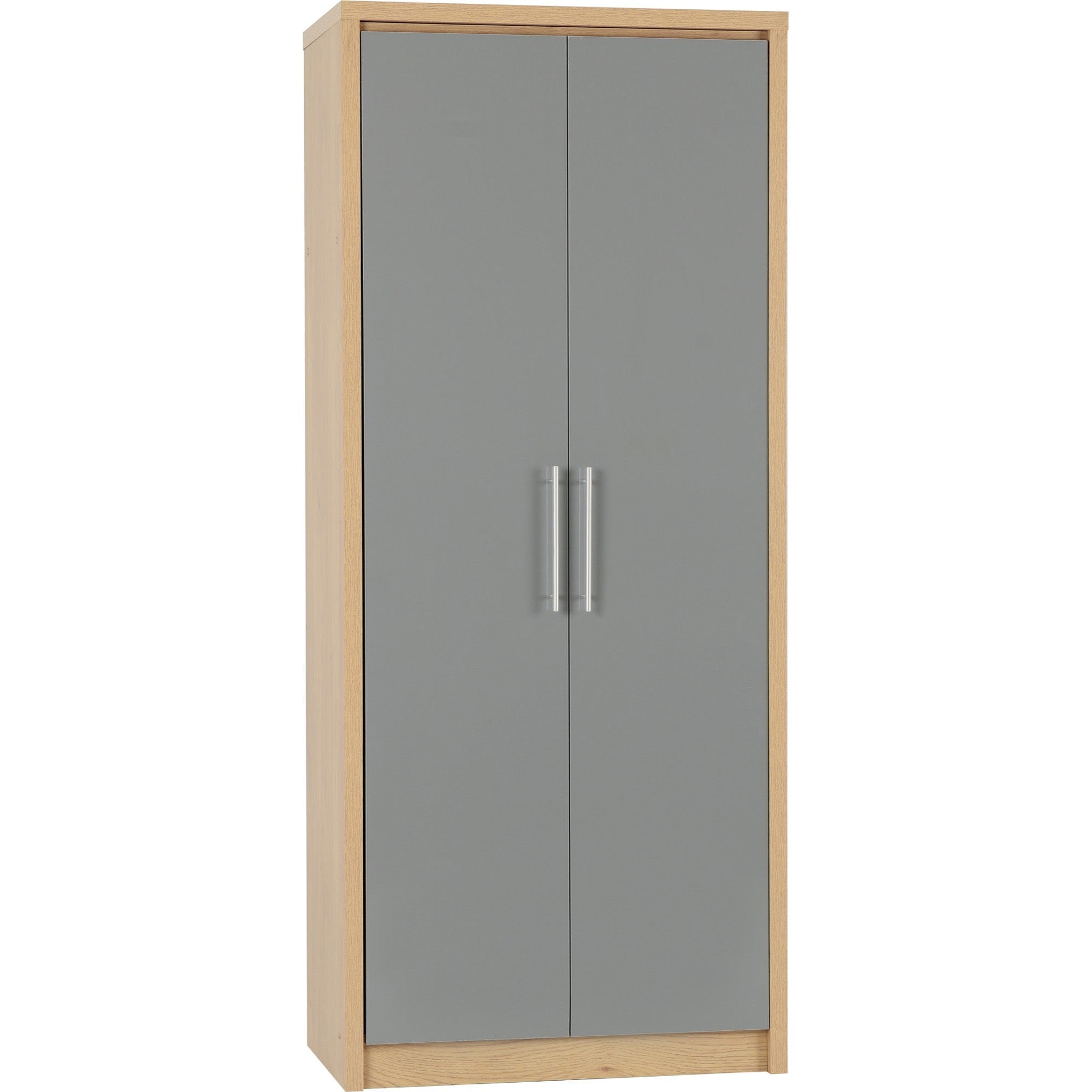 Seville 2 Door Wardrobe - Grey Gloss/Light Oak Effect Veneer