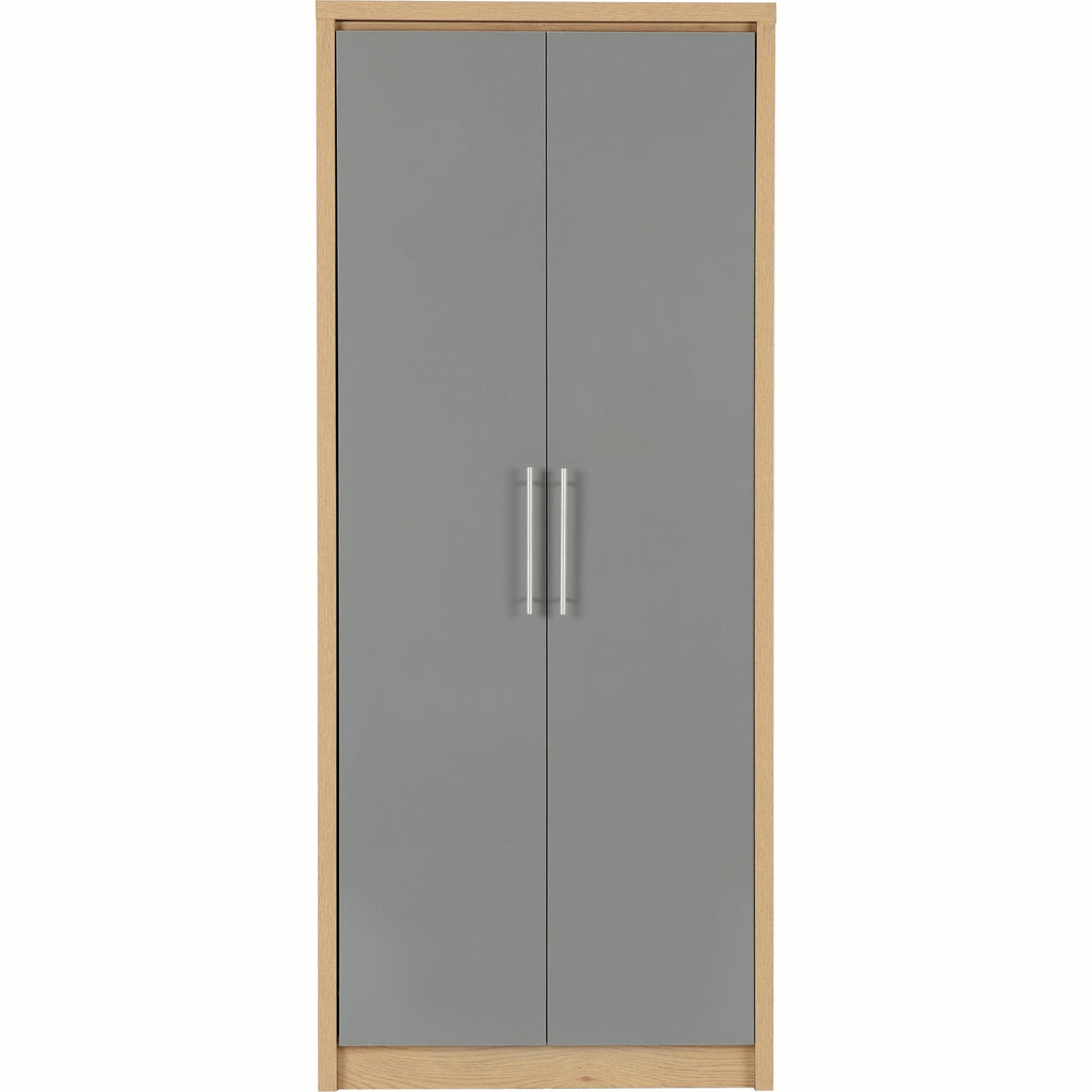 Seville 2 Door Wardrobe - Grey Gloss/Light Oak Effect Veneer
