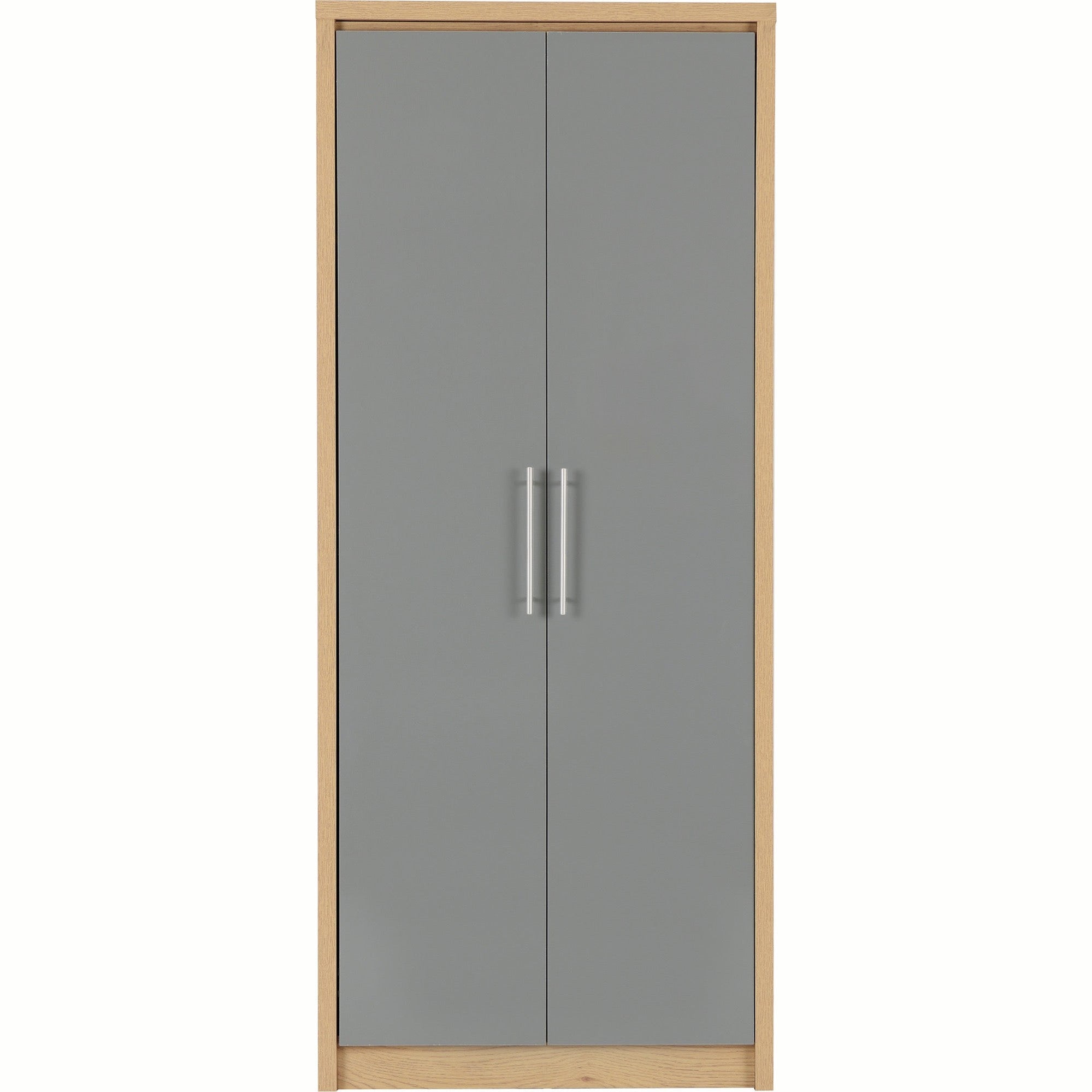Seville 2 Door Wardrobe - Grey Gloss/Light Oak Effect Veneer