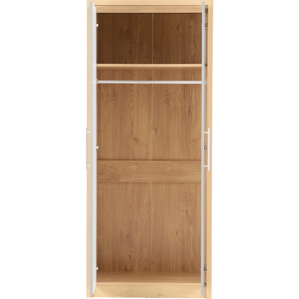 Seville 2 Door Wardrobe - Grey Gloss/Light Oak Effect Veneer