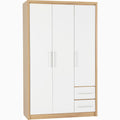 Seville 3 Door 2 Drawer Wardrobe - White Gloss/Light Oak Effect Veneer