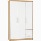 Seville 3 Door 2 Drawer Wardrobe - White Gloss/Light Oak Effect Veneer