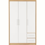 Seville 3 Door 2 Drawer Wardrobe - White Gloss/Light Oak Effect Veneer