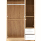 Seville 3 Door 2 Drawer Wardrobe - White Gloss/Light Oak Effect Veneer