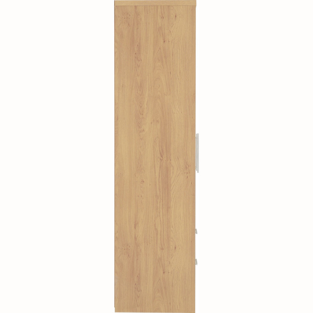 Seville 3 Door 2 Drawer Wardrobe - White Gloss/Light Oak Effect Veneer