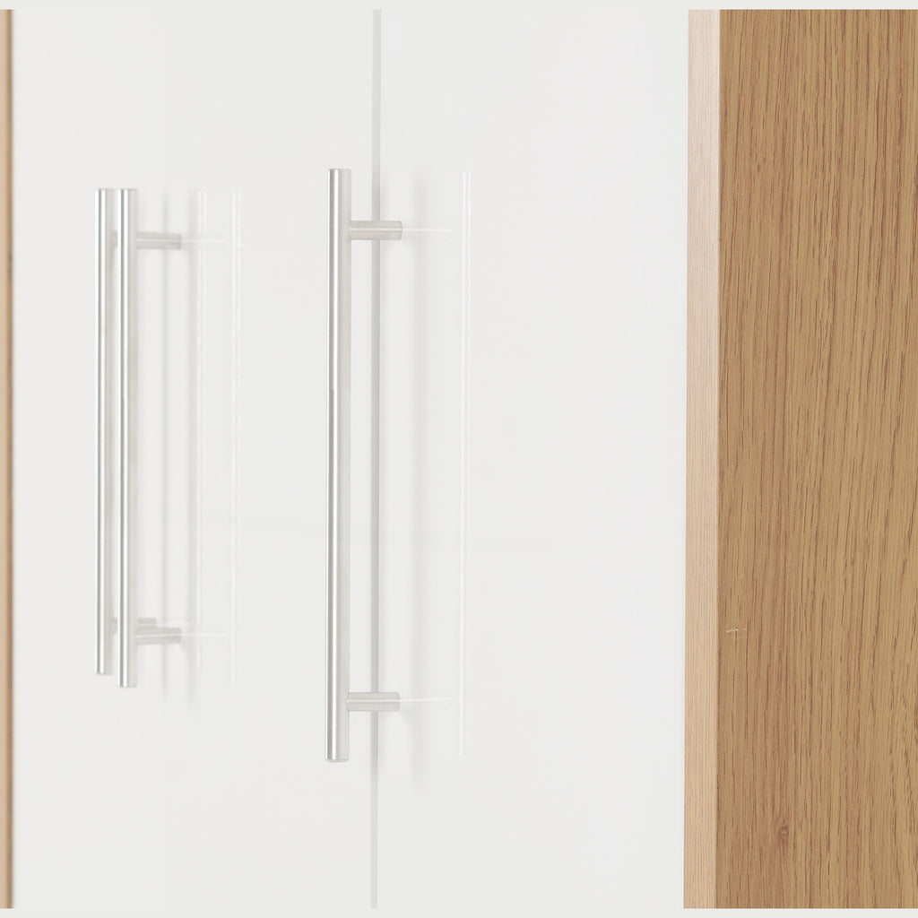 Seville 3 Door 2 Drawer Wardrobe - White Gloss/Light Oak Effect Veneer