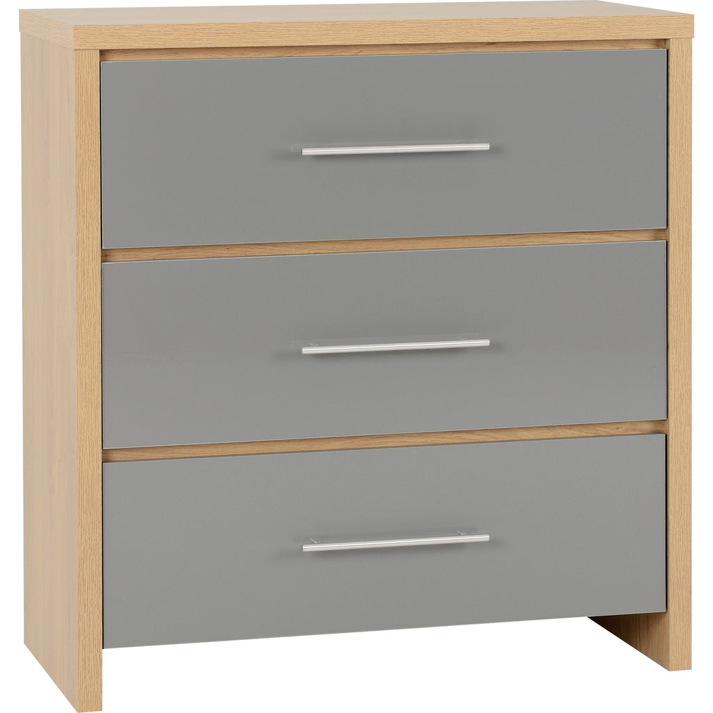 Seville 3 Drawer Chest - Grey Gloss/Light Oak Effect Veneer