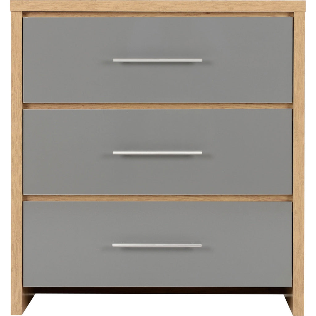 Seville 3 Drawer Chest - Grey Gloss/Light Oak Effect Veneer