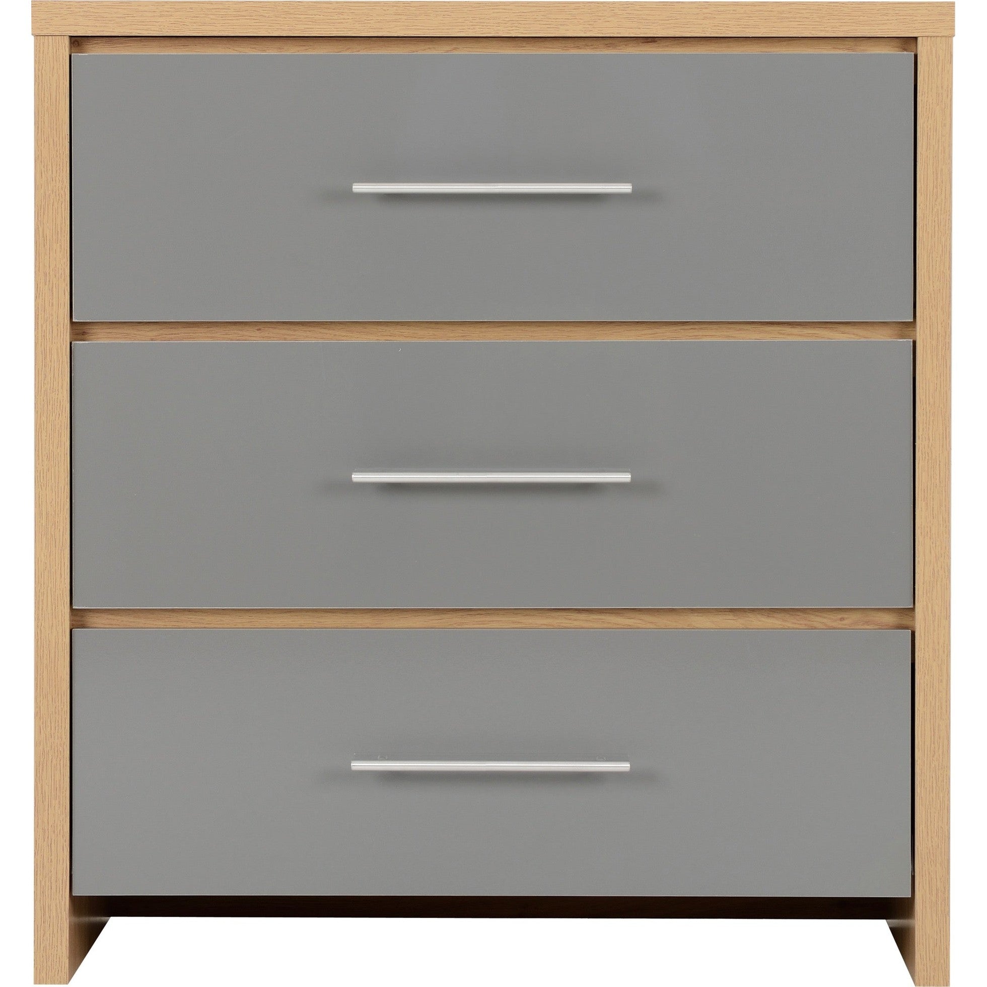 Seville 3 Drawer Chest - Grey Gloss/Light Oak Effect Veneer