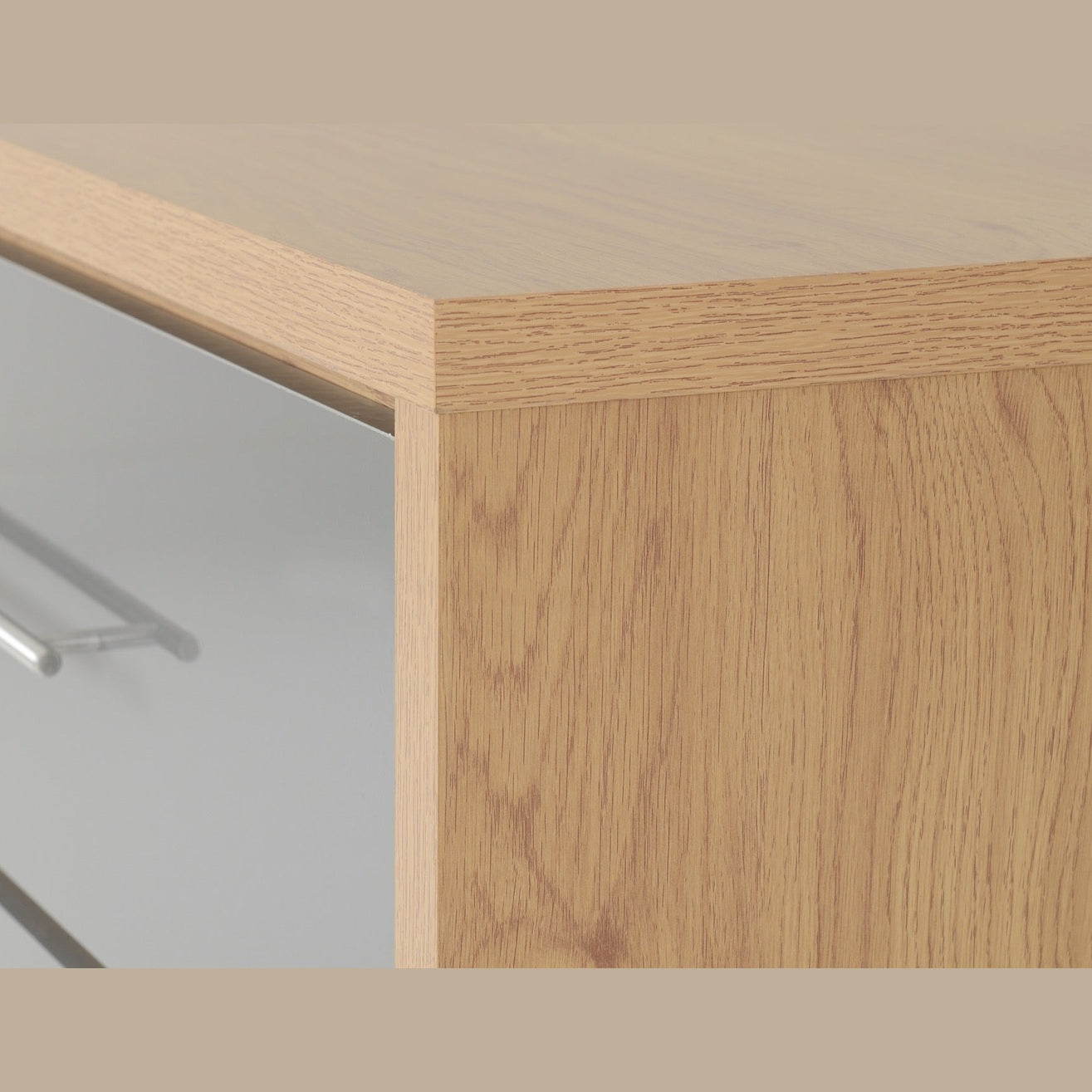 Seville 3 Drawer Chest - Grey Gloss/Light Oak Effect Veneer