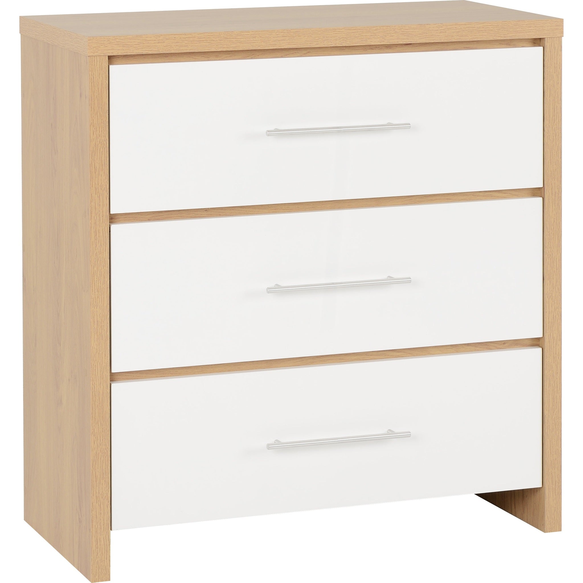 Seville 3 Drawer Chest - White Gloss/Light Oak Effect Veneer