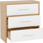 Seville 3 Drawer Chest - White Gloss/Light Oak Effect Veneer