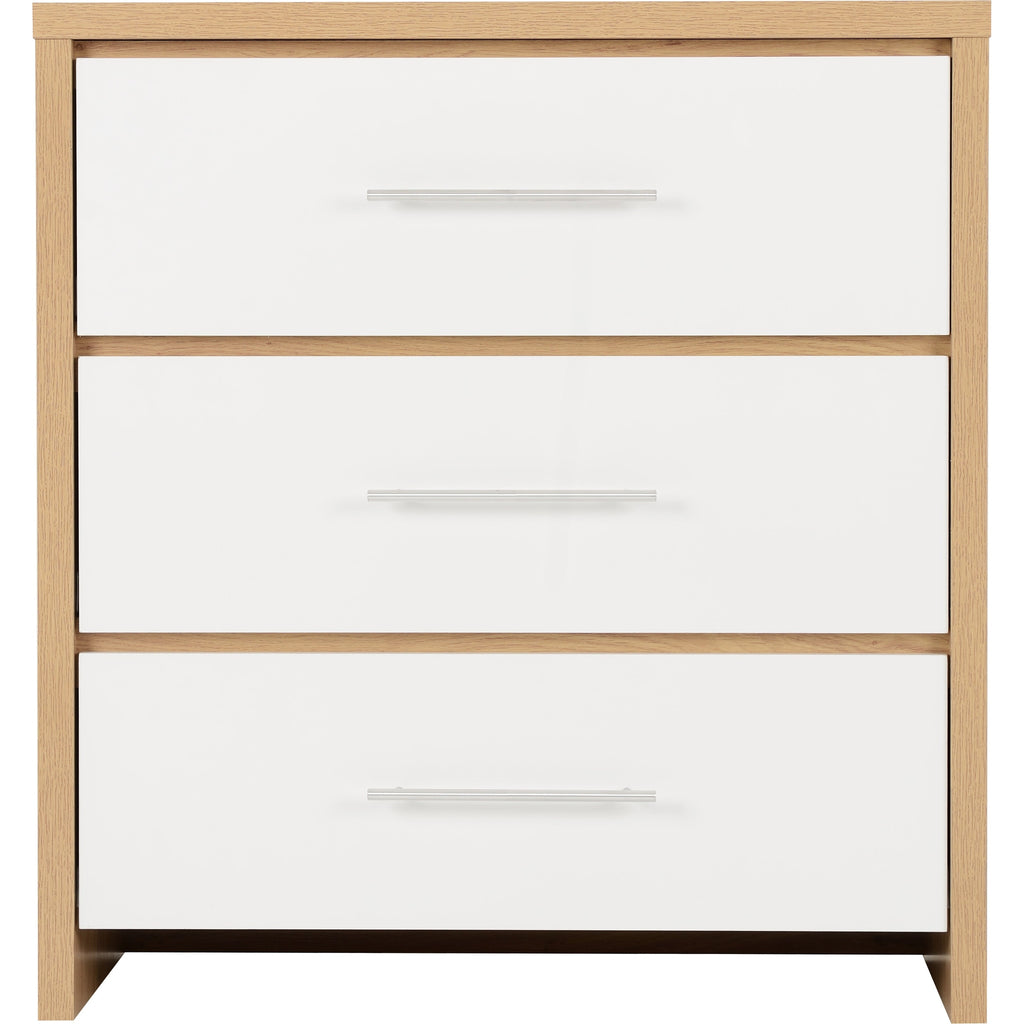 Seville 3 Drawer Chest - White Gloss/Light Oak Effect Veneer
