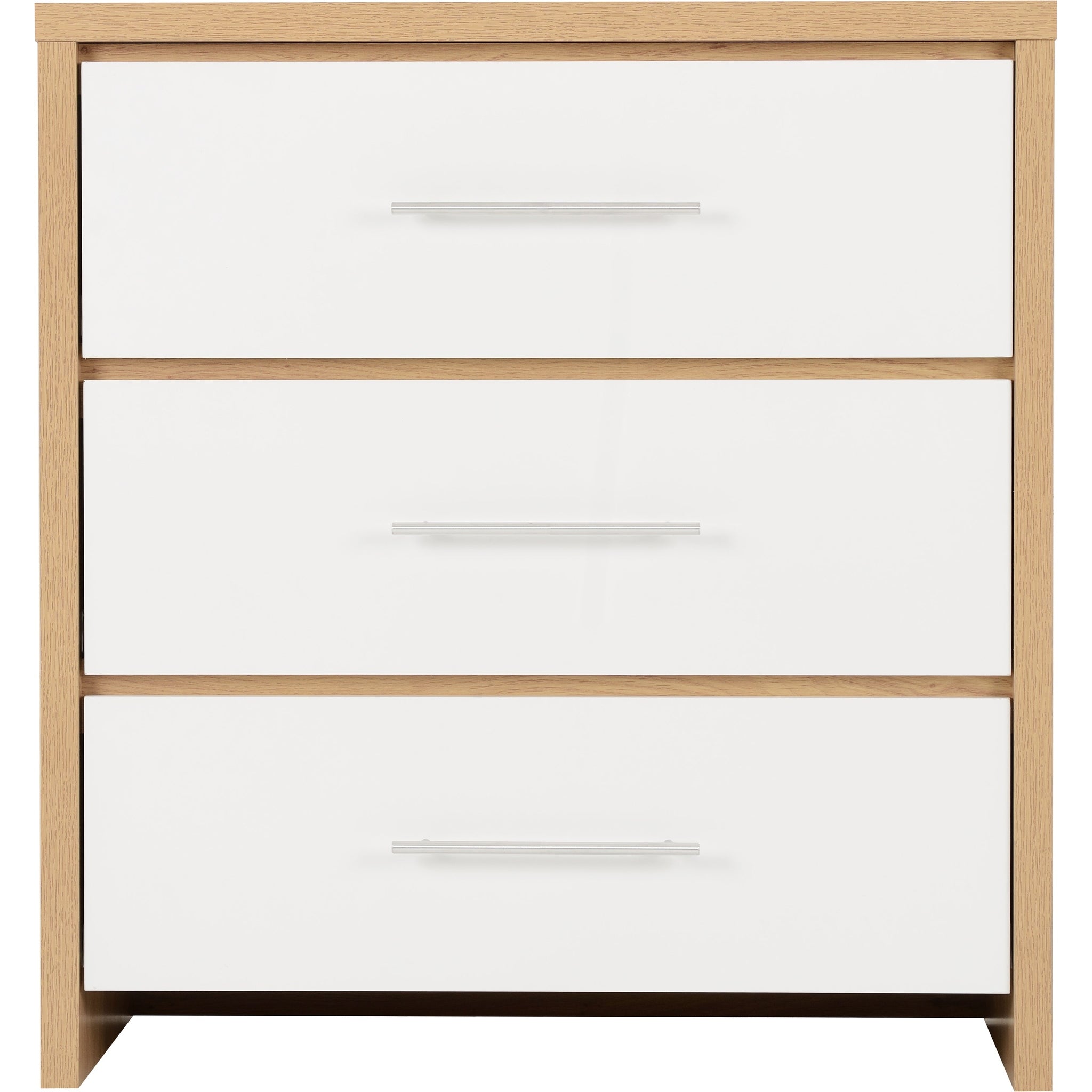 Seville 3 Drawer Chest - White Gloss/Light Oak Effect Veneer