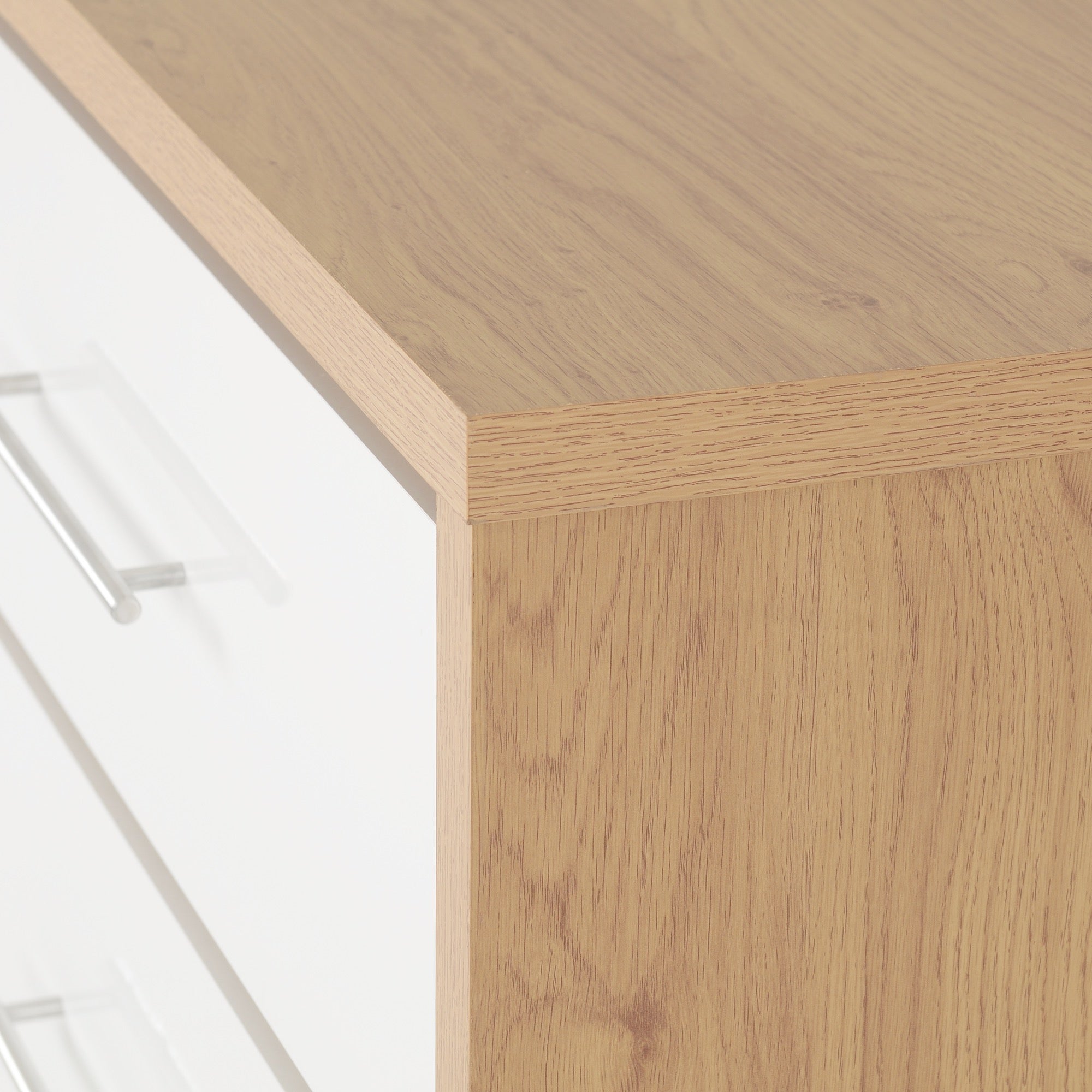 Seville 3 Drawer Chest - White Gloss/Light Oak Effect Veneer