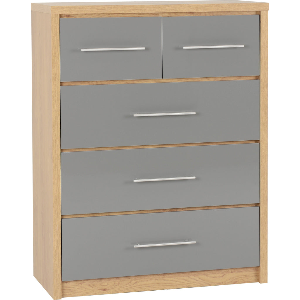 Seville 3+2 Drawer Chest - Grey Gloss/Light Oak Effect Veneer