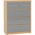 Seville 3+2 Drawer Chest - Grey Gloss/Light Oak Effect Veneer