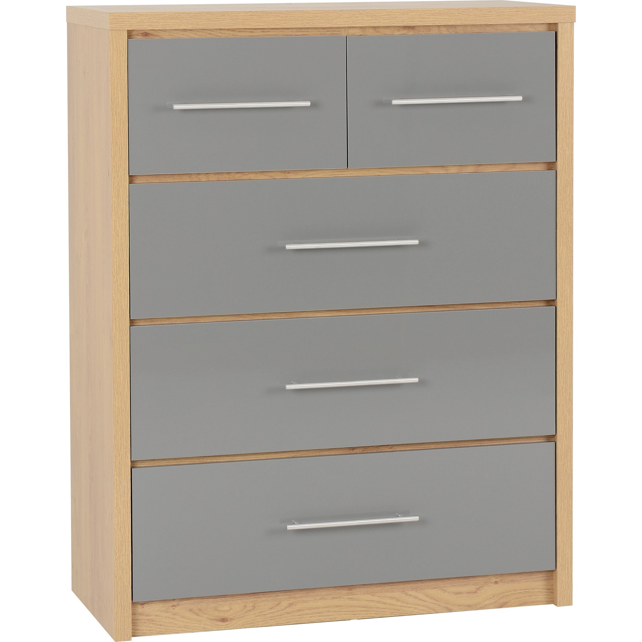 Seville 3+2 Drawer Chest - Grey Gloss/Light Oak Effect Veneer