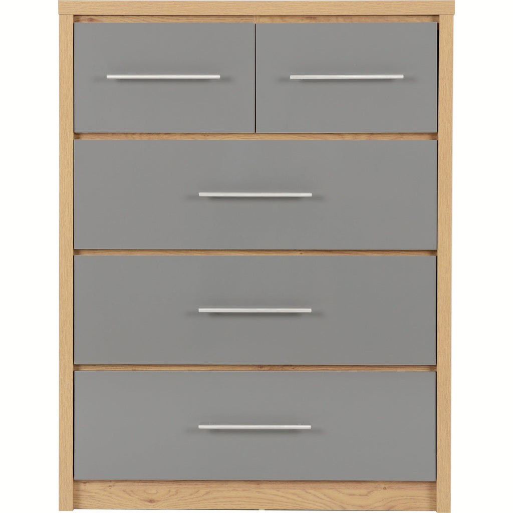 Seville 3+2 Drawer Chest - Grey Gloss/Light Oak Effect Veneer