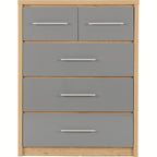 Seville 3+2 Drawer Chest - Grey Gloss/Light Oak Effect Veneer