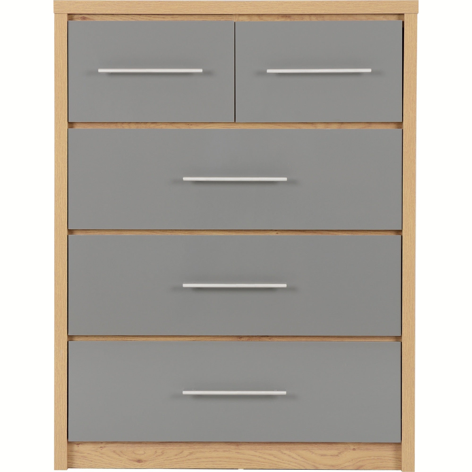 Seville 3+2 Drawer Chest - Grey Gloss/Light Oak Effect Veneer