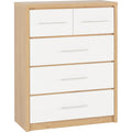 Seville 3+2 Drawer Chest - White Gloss/Light Oak Effect Veneer