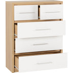 Seville 3+2 Drawer Chest - White Gloss/Light Oak Effect Veneer