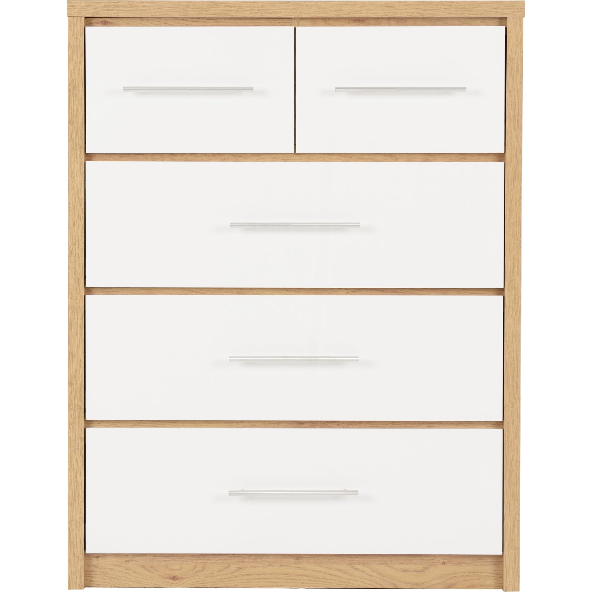 Seville 3+2 Drawer Chest - White Gloss/Light Oak Effect Veneer