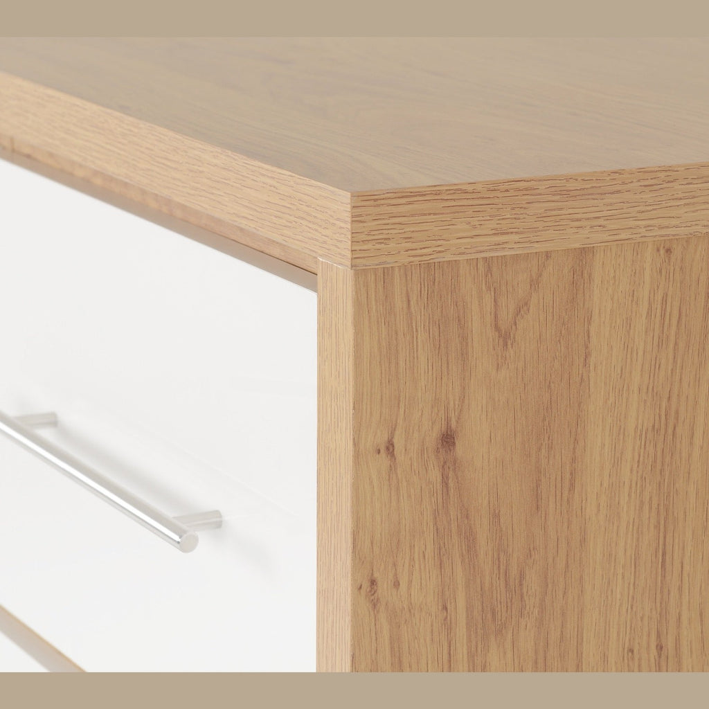 Seville 3+2 Drawer Chest - White Gloss/Light Oak Effect Veneer