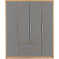 Seville 4 Door 2 Drawer Wardrobe - Grey Gloss/Light Oak Effect Veneer