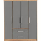 Seville 4 Door 2 Drawer Wardrobe - Grey Gloss/Light Oak Effect Veneer