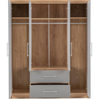 Seville 4 Door 2 Drawer Wardrobe - Grey Gloss/Light Oak Effect Veneer